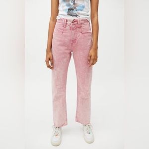 Pink straight leg jeans from BDG, high waisted, inspired by denim from the 90s.